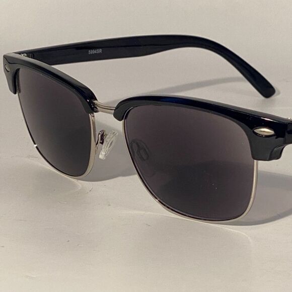 1346 Sunglasses Silver Frames Black Eyebrow Black Lens NWT - Picture 8 of 9